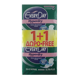 EVERY DAY SANITARY TOWELS HYPER DRY NORMAL X 10 1+1