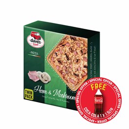 DAVES PIZZA TP SQUARE HAM & MUSHROOMSx2 (1.3KG) (NEW) + FREE COKE