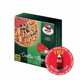 DAVES PIZZA TP QUATTRO STAGIONI 24CM x2 (960G) (NEW) + FREE COKE