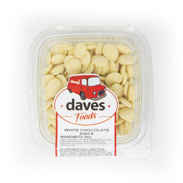 DAVES SWEETS TUB WHITE CHOCOLATE DISCS 200G