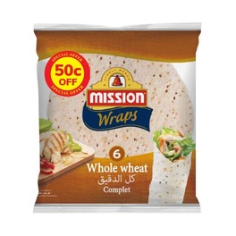 MISSION WRAP WHOLEMEAL 370G @ 50C OFF